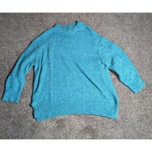 Topshop OVERSIZED Chunky Sweater Women 4-6  Blue Wool Blend Soft Cozy Cabincore